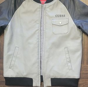 Brand: Guess Faux Leather Boy's Bomber Jacket Size: 8  Colors: Grey & Black